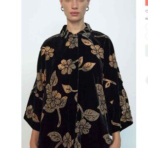 Zara Black Velvet Jacquard Sasha Shirt Kimono Sleeve Size XS NEW WITH TAG!